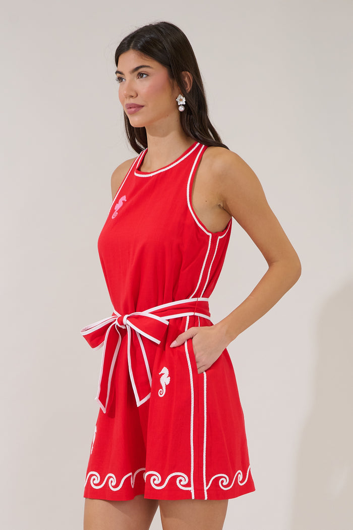 Seahorse Embroidered Mini Dress