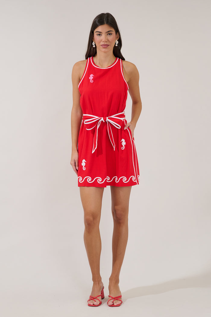 Seahorse Embroidered Mini Dress
