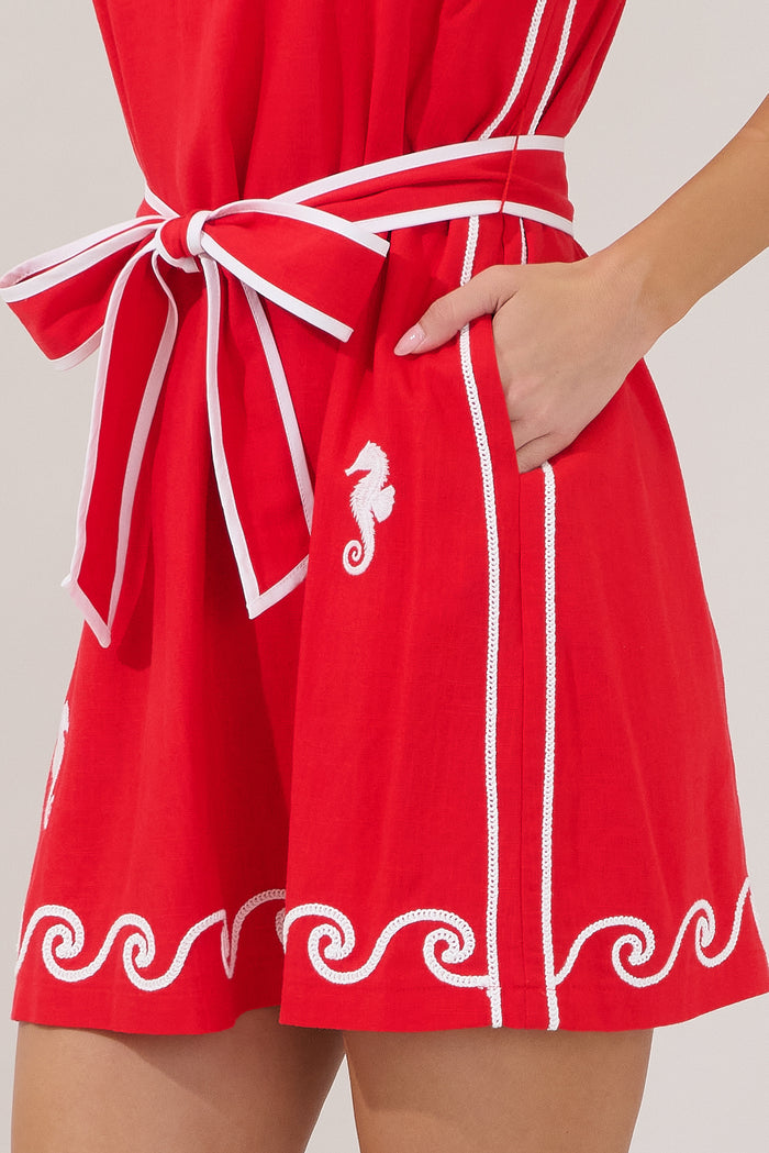 Seahorse Embroidered Mini Dress