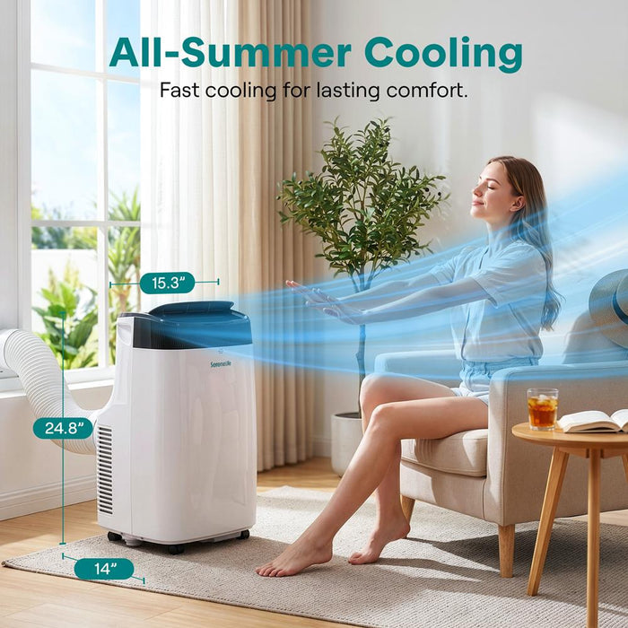 Serenelife Portable Air Conditioner – 8,000 Btu Compact Home Ac Cooling Unit With Built-In Dehumidifier & Fan Modes, Includes Window Mount Kit (White)