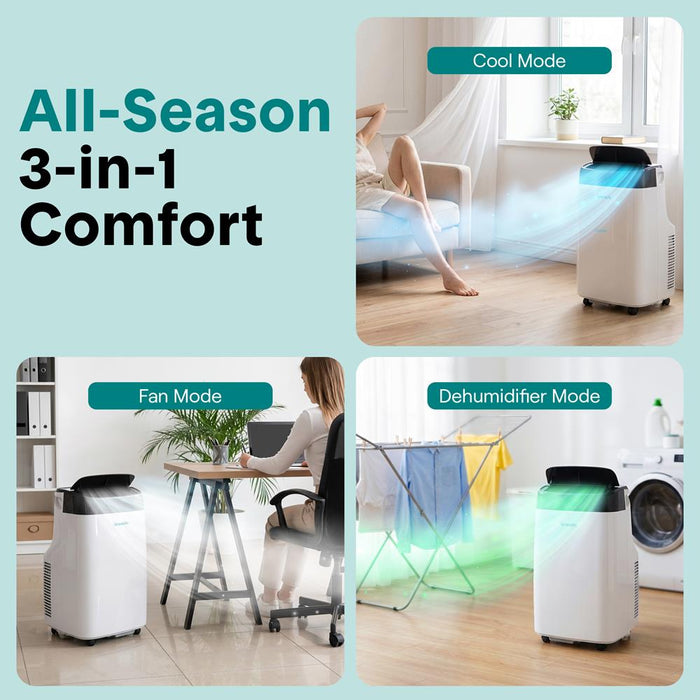 Serenelife Portable Air Conditioner – 8,000 Btu Compact Home Ac Cooling Unit With Built-In Dehumidifier & Fan Modes, Includes Window Mount Kit (White)