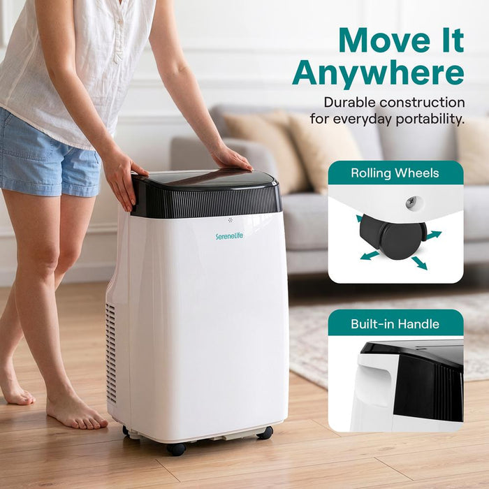 Serenelife Portable Air Conditioner – 8,000 Btu Compact Home Ac Cooling Unit With Built-In Dehumidifier & Fan Modes, Includes Window Mount Kit (White)