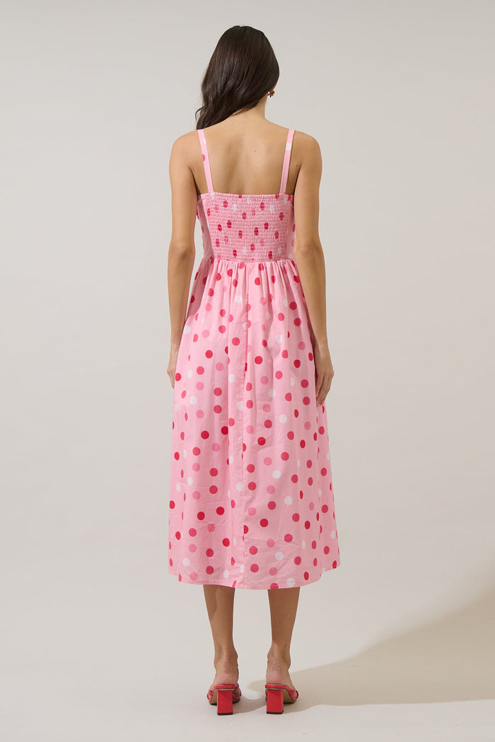 Serry Polka Dot Heart Smocked Midi Dress