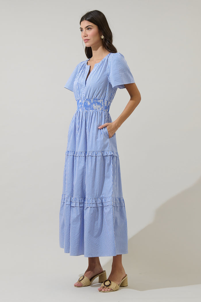 Sherah Striped Palmer Poplin Tiered Maxi Dress