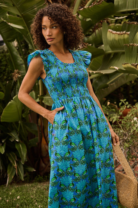 Sherly Smocked Midi Dress Peacock