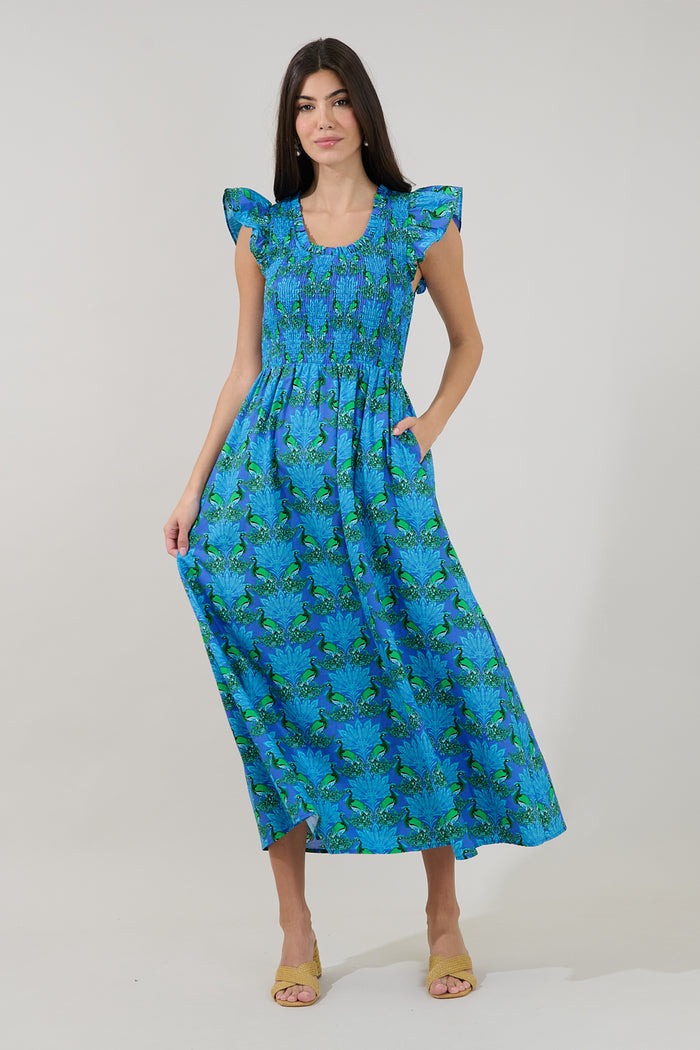Sherly Smocked Midi Dress Peacock