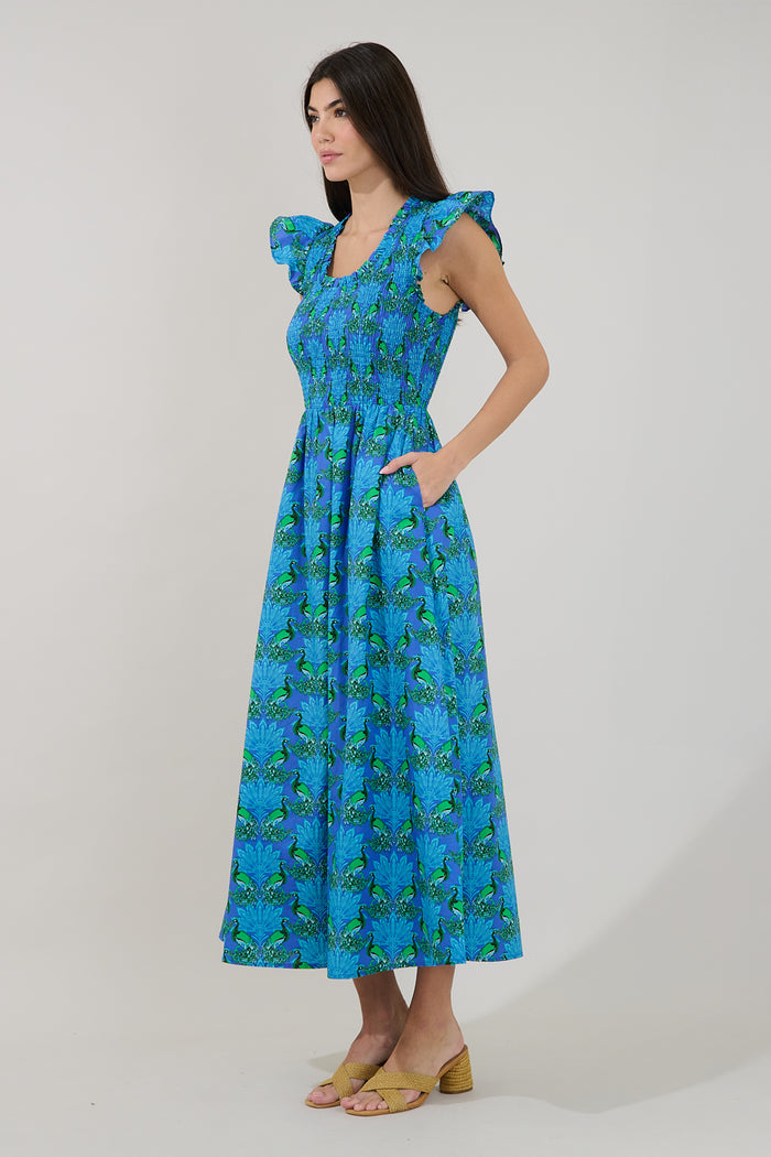 Sherly Smocked Midi Dress Peacock