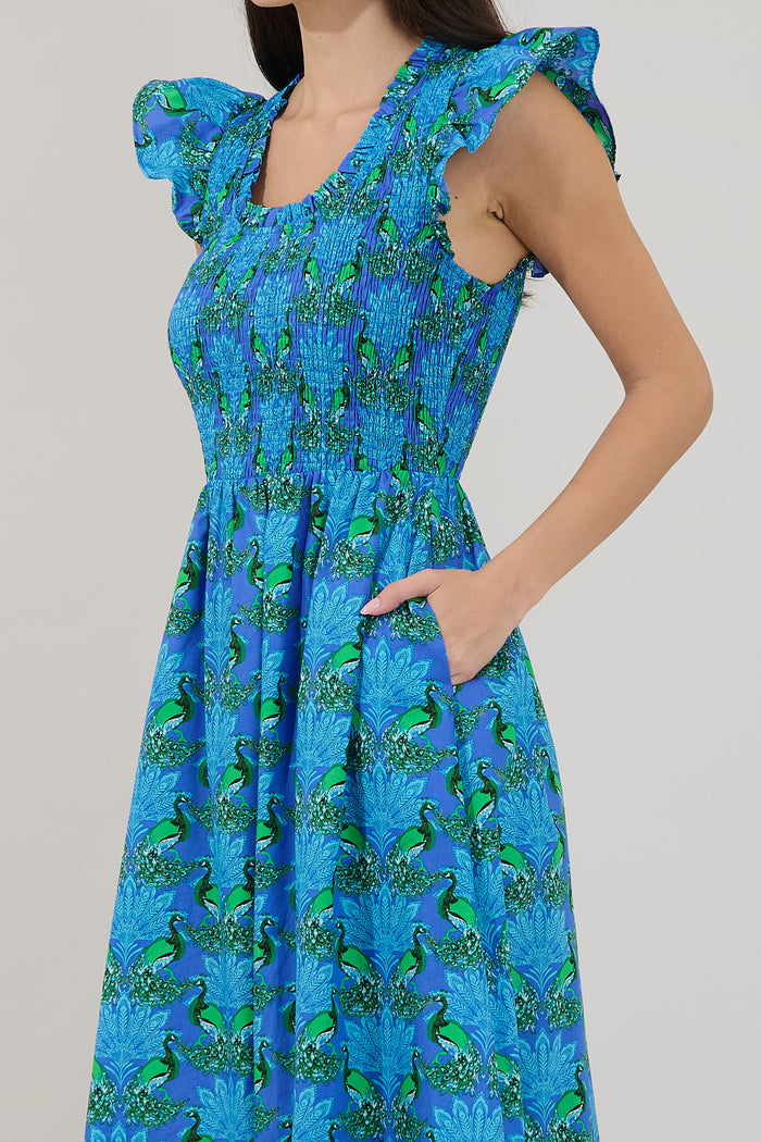 Sherly Smocked Midi Dress Peacock