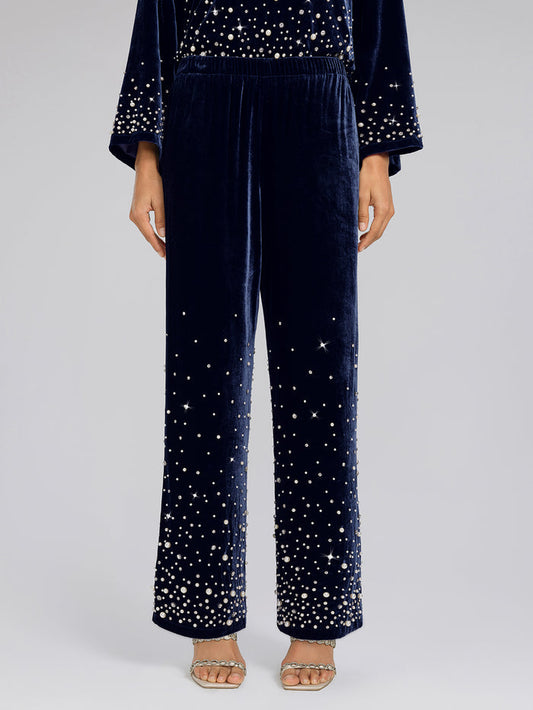 Silk Velvet Beaded Lounge Pants