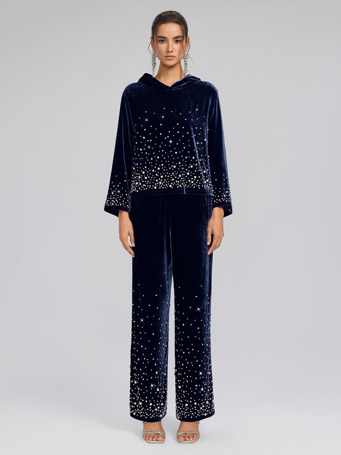 Silk Velvet Beaded Lounge Pants