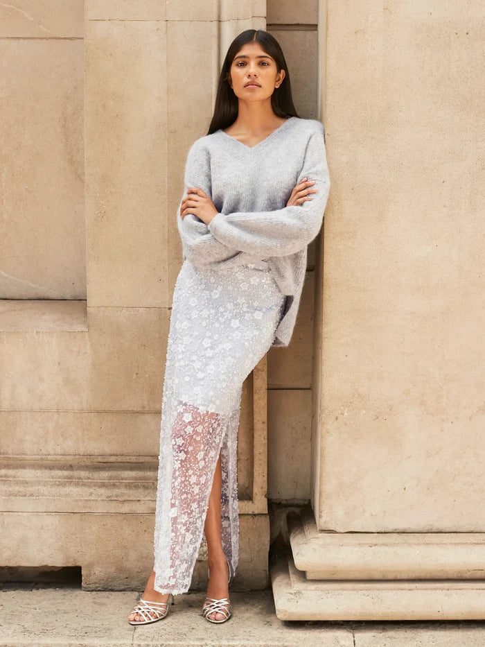 Silver Crystal Sequin Beaded Skirt