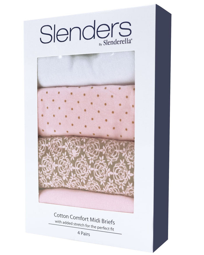 Slenderella Cotton Comfort Midi Brief - Pink - Slenderella