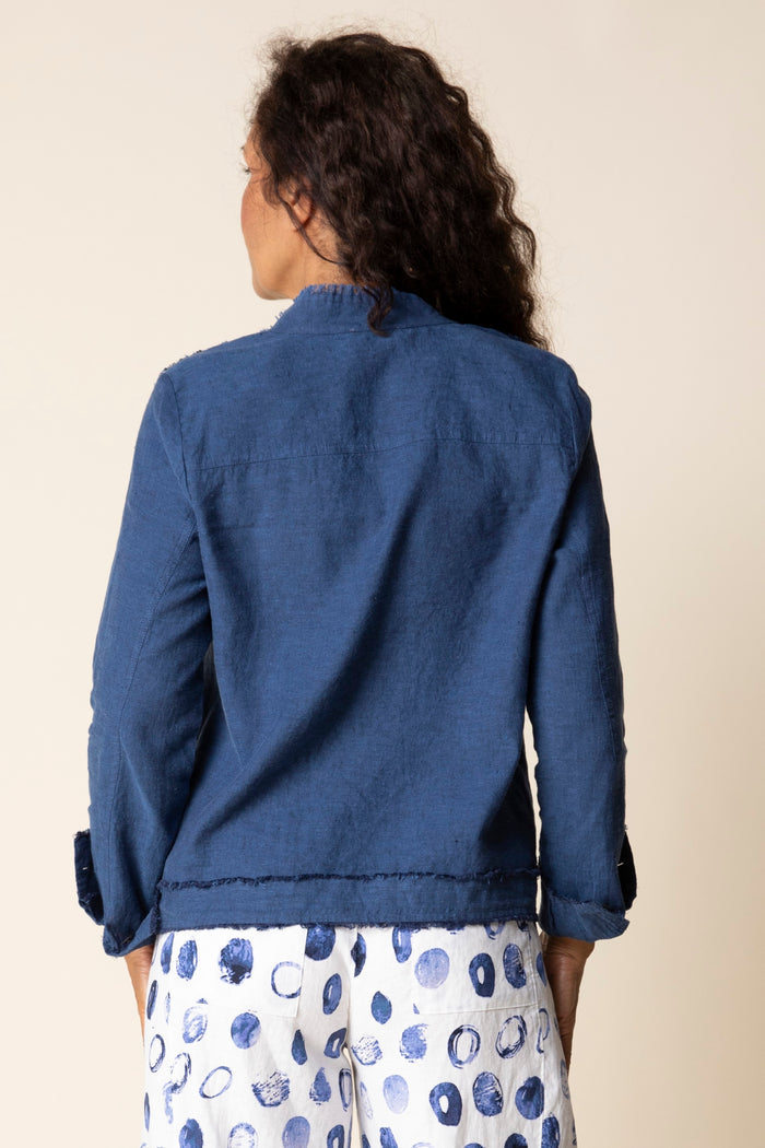 Soft Raw-Edge Linen Blend Button Front Jacket - 41552
