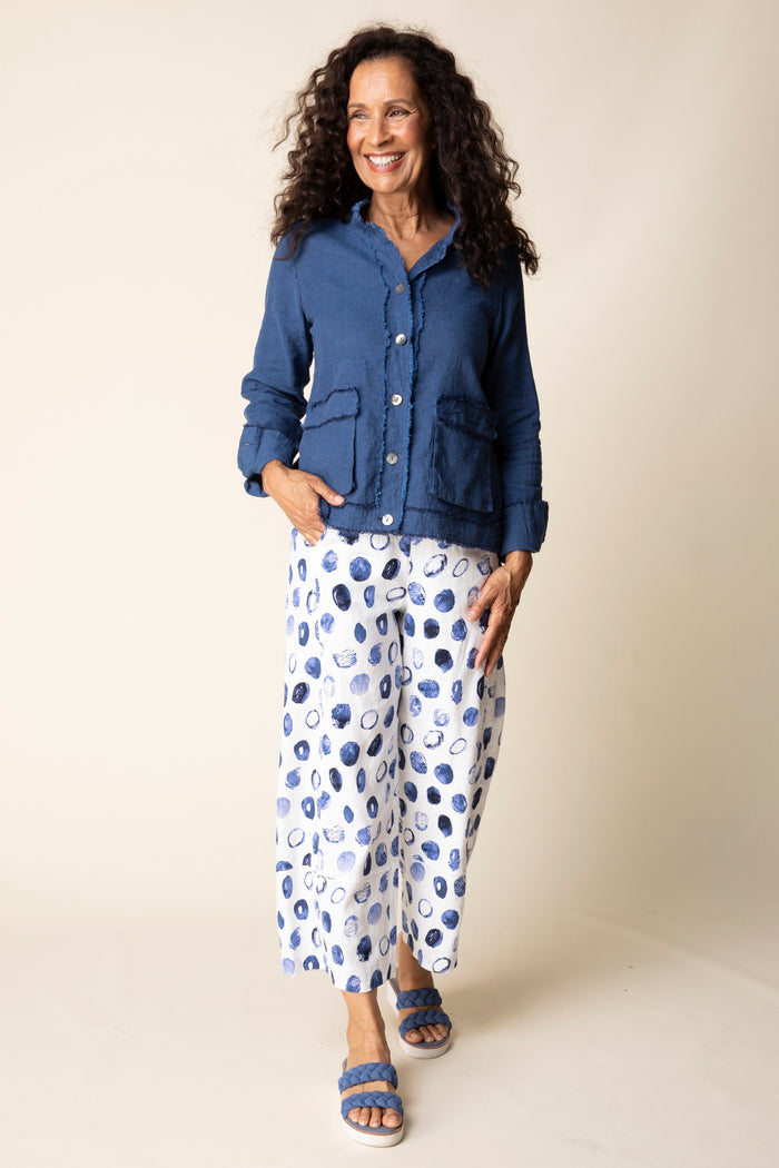 Soft Raw-Edge Linen Blend Button Front Jacket - 41552