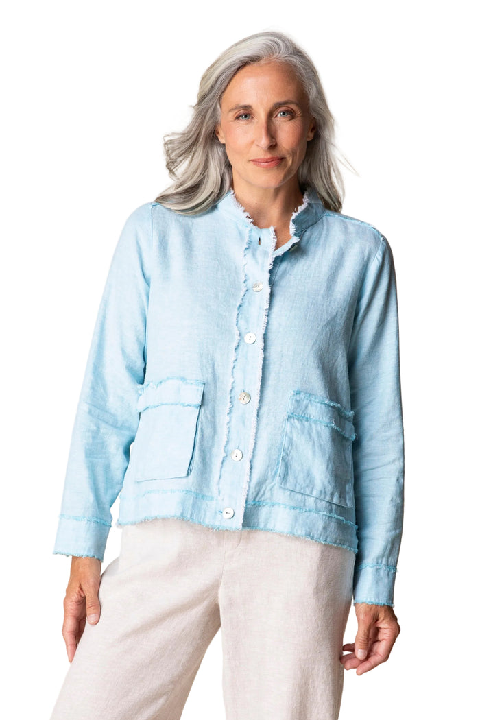 Soft Raw-Edge Linen Blend Button Front Jacket - 41552