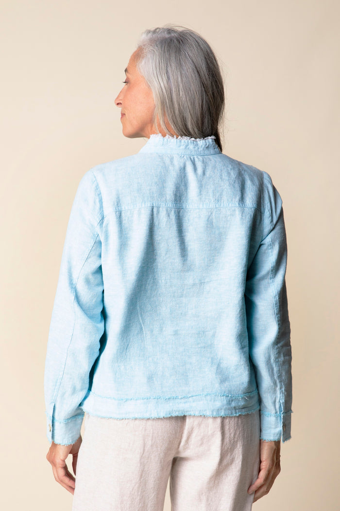 Soft Raw-Edge Linen Blend Button Front Jacket - 41552