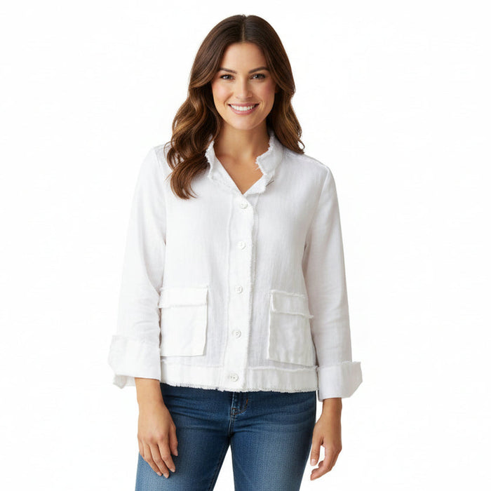 Soft Raw-Edge Linen Blend Button Front Jacket - 41552
