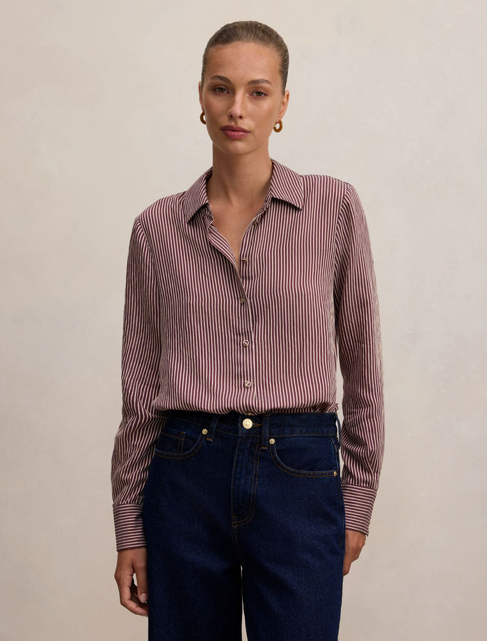 Solara Stripe Shirt Burgundy Stripe Forever New