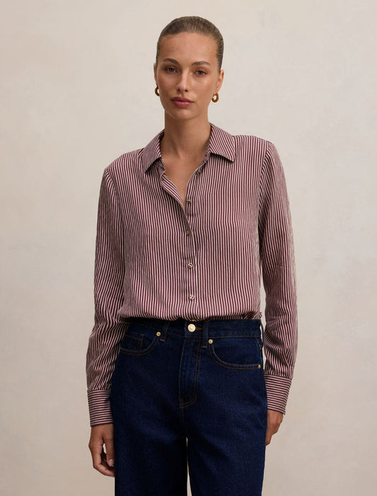 Solara Stripe Shirt Burgundy Stripe Forever New