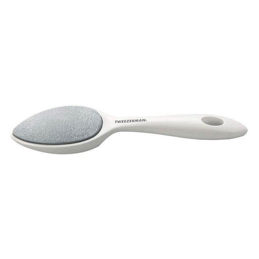 Sole Smoother Antibacterial Callus Stone | Tweezerman with ergonomic white handle and textured gray callus surface for effective skincare and body care.
