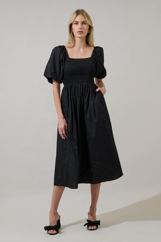 Sonia Bubble Sleeve Smocked Midi Dress