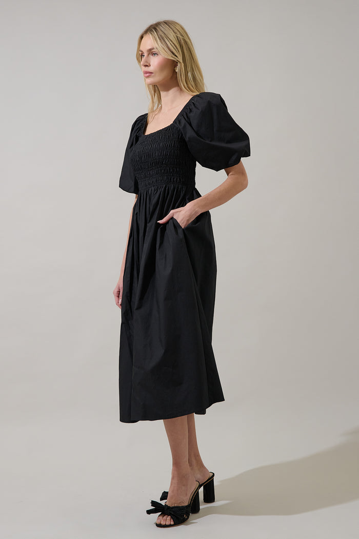 Sonia Bubble Sleeve Smocked Midi Dress
