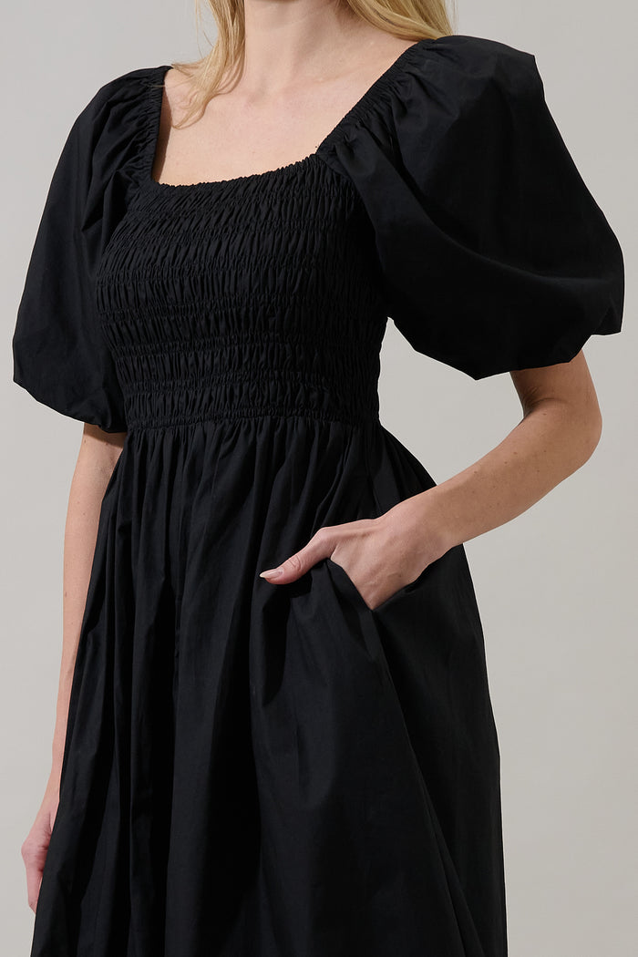 Sonia Bubble Sleeve Smocked Midi Dress