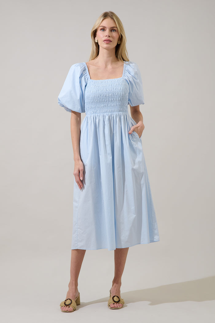 Sonia Bubble Sleeve Smocked Midi Dress