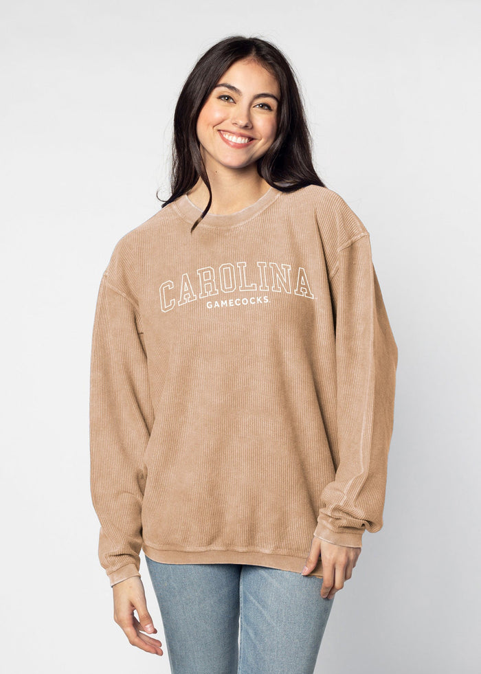 South Carolina Gamecocks Unisex Latte Oversized Premium cotton corded fleece Sweatshirt with Super soft hand feel, vintage wash and ribbed crew neckline, cuffs, and hemline