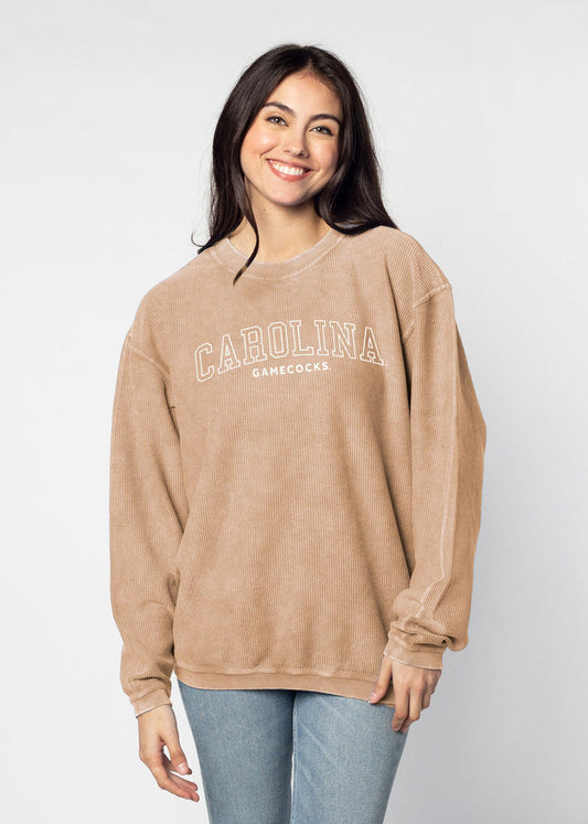 South Carolina Gamecocks Unisex Latte Oversized Premium cotton corded fleece Sweatshirt with Super soft hand feel, vintage wash and ribbed crew neckline, cuffs, and hemline