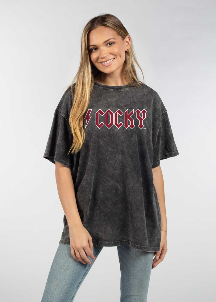 South Carolina Gamecocks Unisex Graphite Oversized Mineral wash T-Shirt with Lived-in feel and look, short sleeve, crew neck and drop shoulders