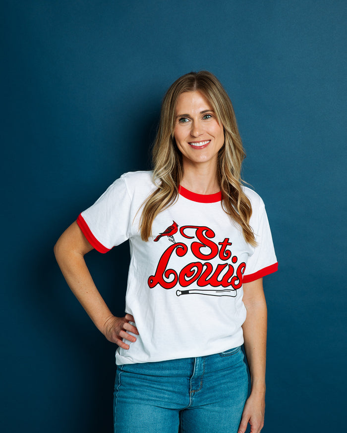 St. Louis Baseball White and Red Unisex Ringer
