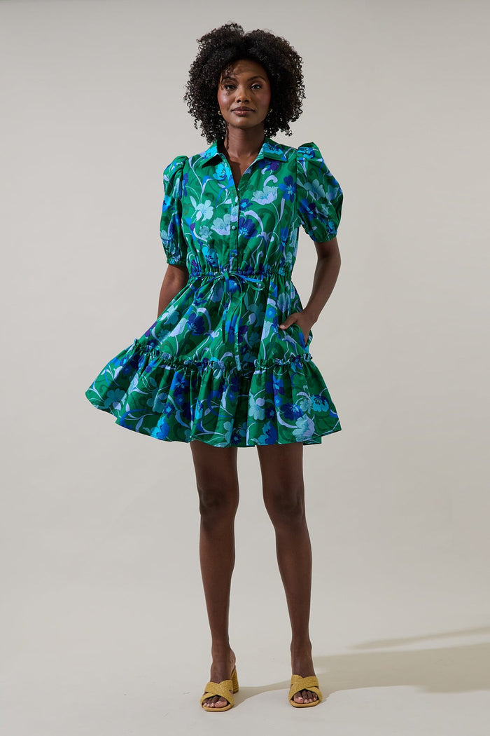 Stacie Button Down Mini Dress Lomeli Floral