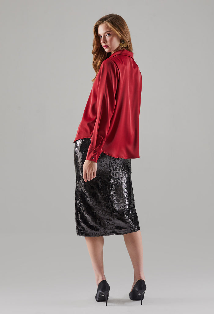 Stellar Pleated Chest Button-Up Blouse