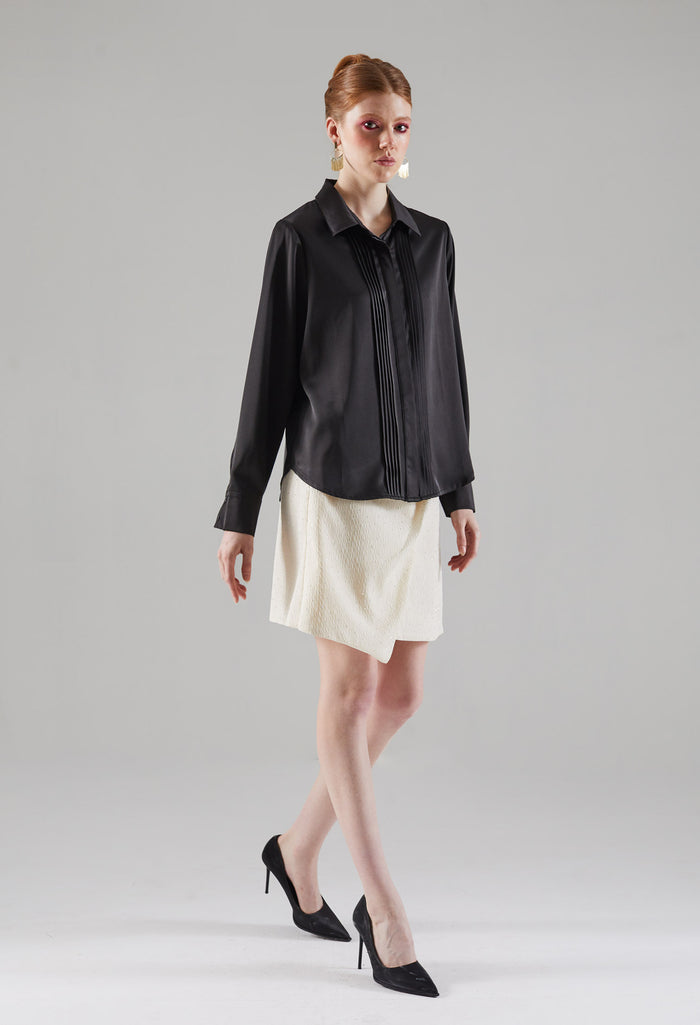 Stellar Pleated Chest Button-Up Blouse