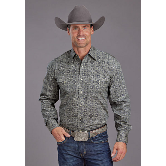 Stetson Men's Blue Medallion Print Long Sleeve Snap Western Shirt