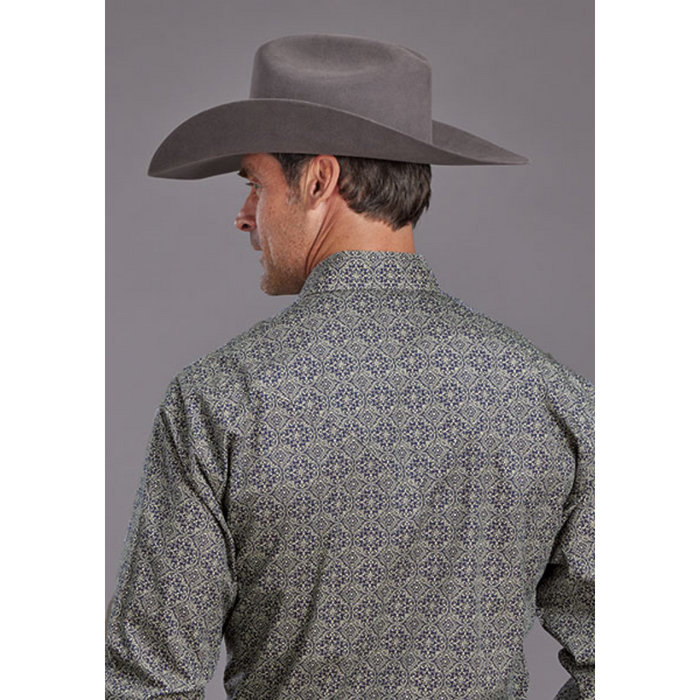 Stetson Men's Blue Medallion Print Long Sleeve Snap Western Shirt