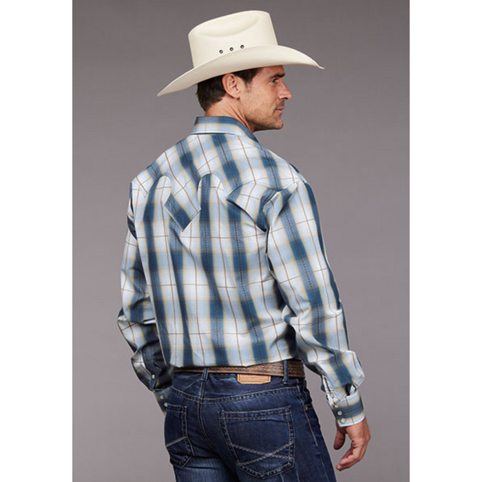 Stetson Men's Denim Ombre Plaid Long Sleeve Snap Western Shirt