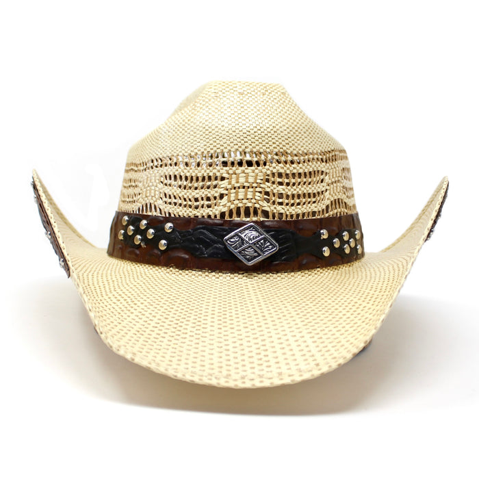 Stone Bangora Urban Studded Rustic Country Hat- Natural