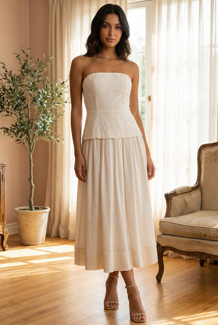 Strapless Bustier Style Midi Dress