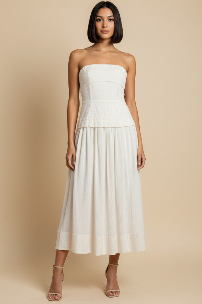 Strapless Bustier Style Midi Dress