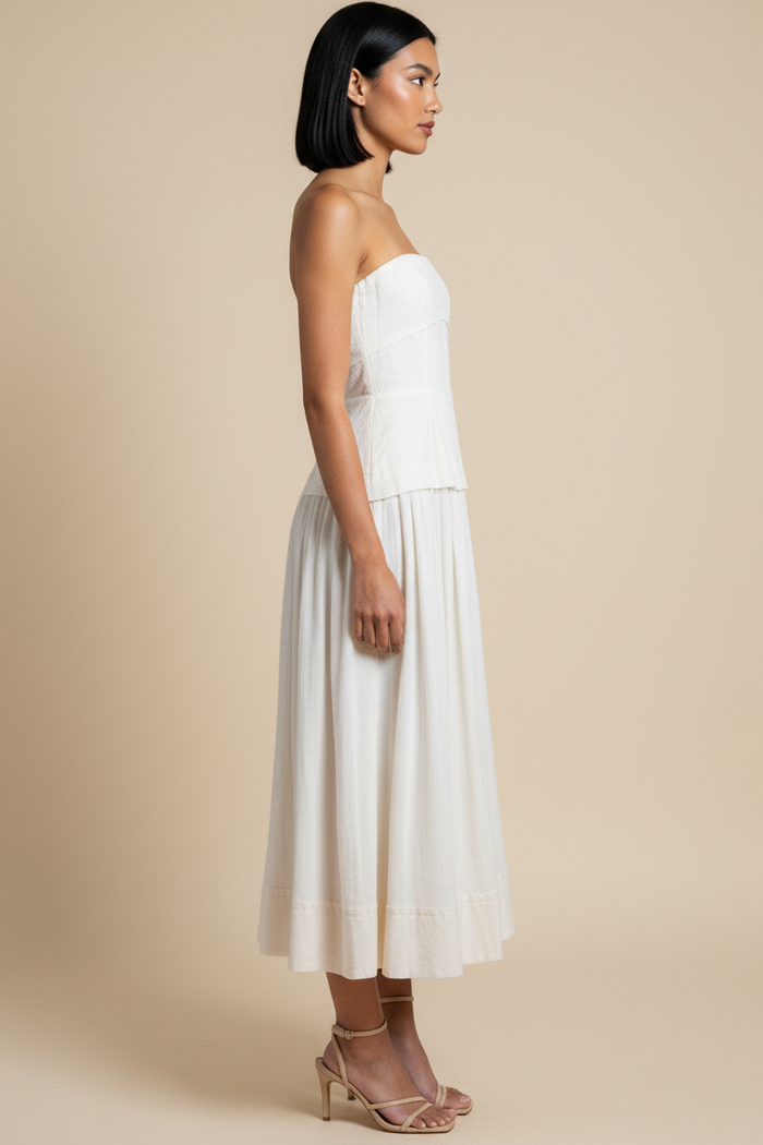 Strapless Bustier Style Midi Dress
