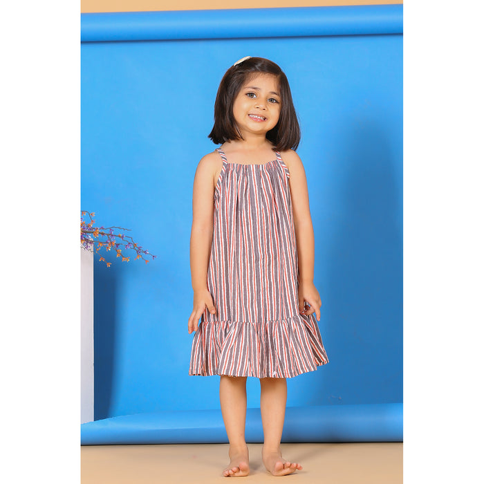 Stripes on Grey Kids Cotton Dress