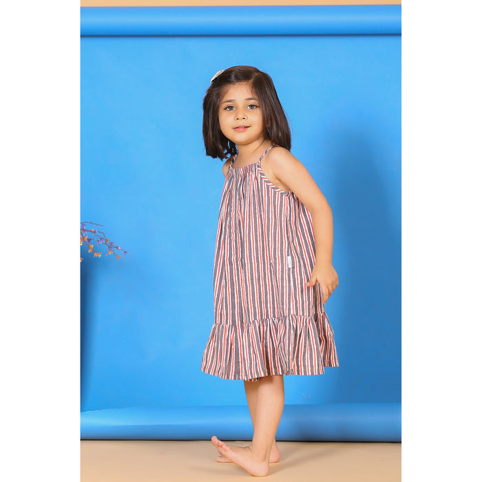 Stripes on Grey Kids Cotton Dress