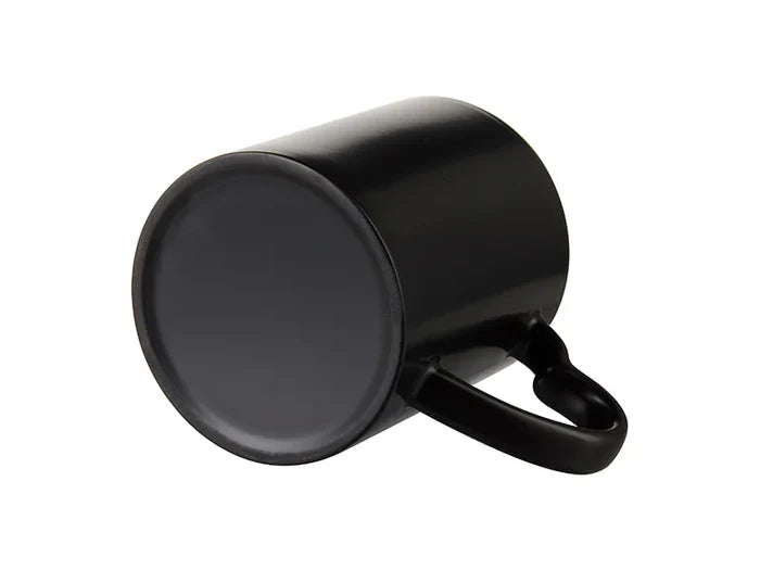 Sublimation 11oz Full Color Change Mug with Heart Handle (Semi Glossy, Black)