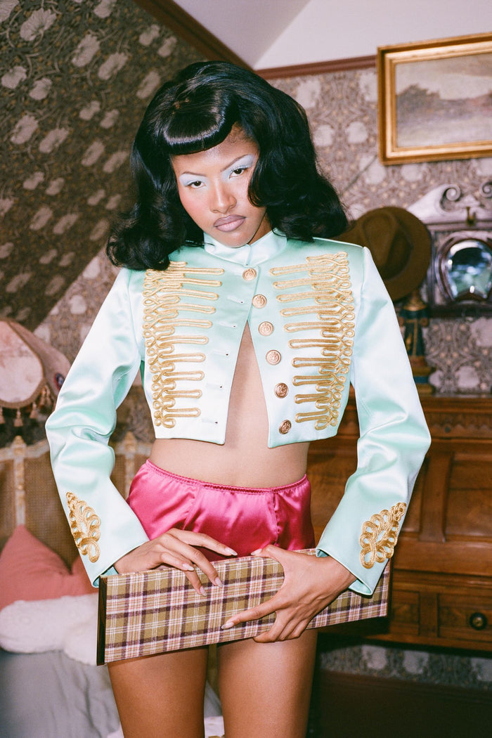 SURRENDER Jacket Teal Satin _hover