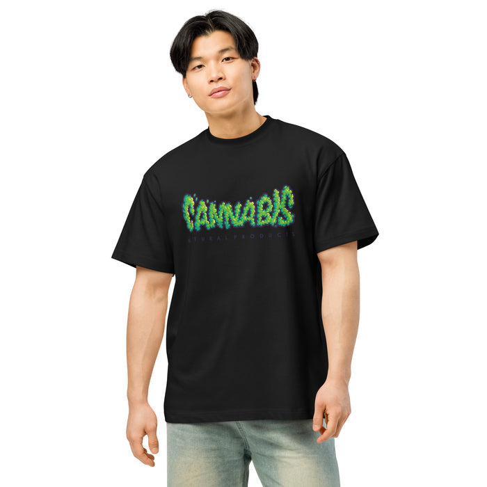 T-shirt boxy homme noir face - imprimé graffiti Cannabis Natural Product sur la poitrine