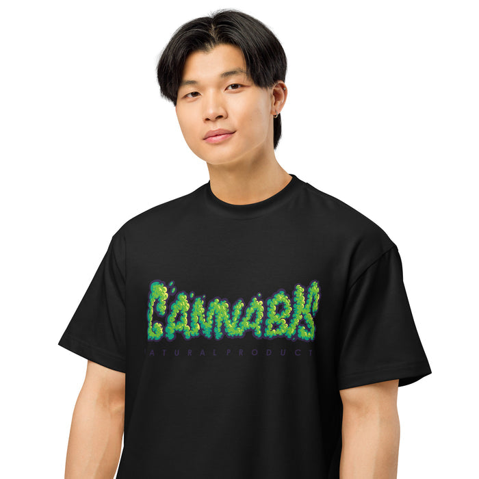 T-shirt boxy homme noir gros plan - détail imprimé graffiti Cannabis Natural Product