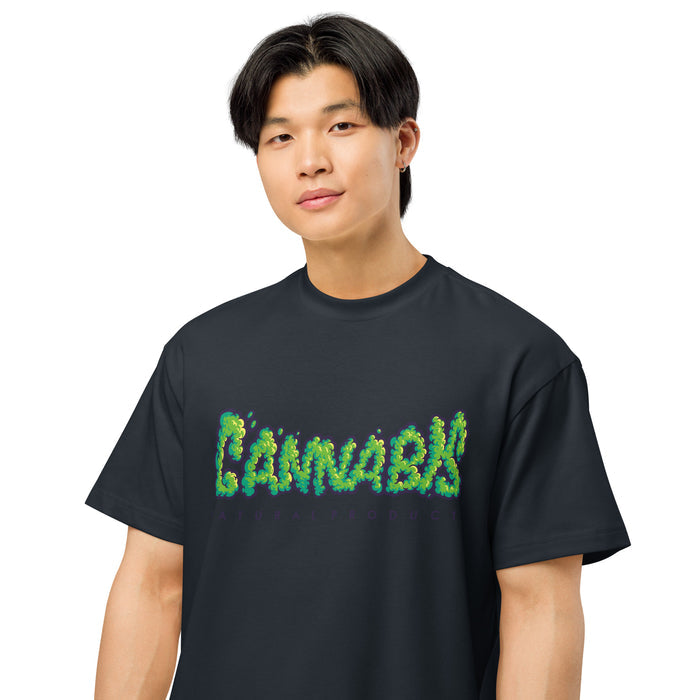T-shirt boxy homme Bleu Marine gros plan - détail imprimé graffiti Cannabis Natural Product