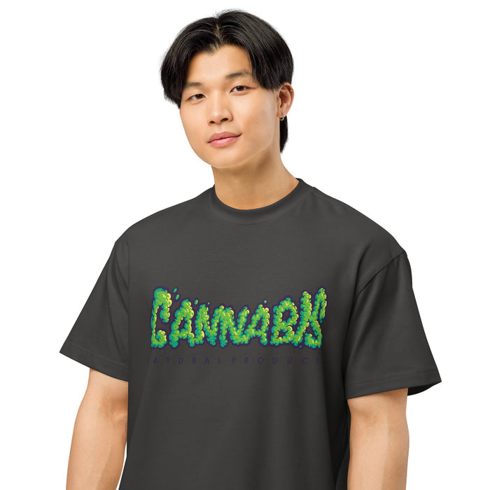 T-shirt boxy homme noir vintage gros plan - détail imprimé graffiti Cannabis Natural Product